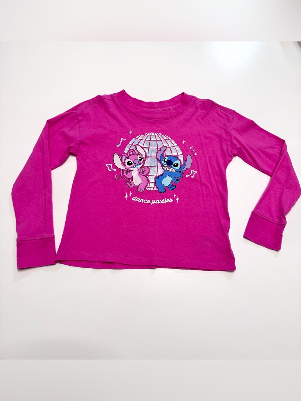 GAP x Disney Pink 'Dance Parties' Lilo & Stitch Long Sleeve Tee, Size S (6-7)